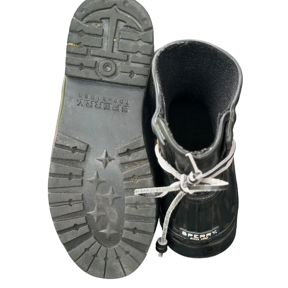Sperry Rain Boot Womens 6 Black Rubber Saltwater Ankle Waterproof Lace Up